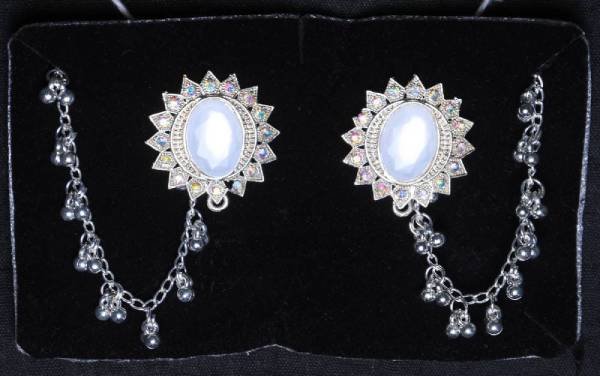 Elegant Silver Crystal & Beads Jhumka Earrings with mattal 2 Elegant Silver Crystal & Beads Jhumka Earrings with mattal - Image 2