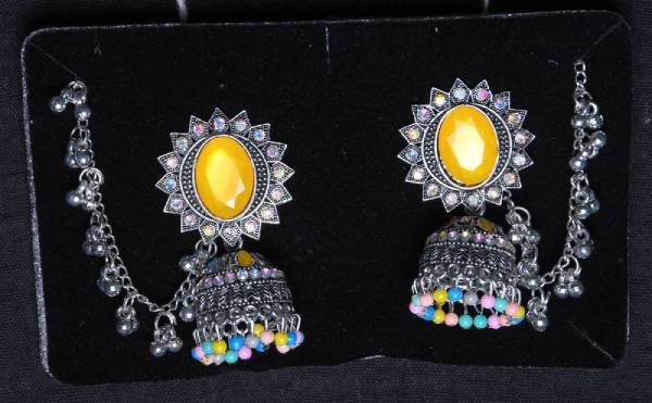 Elegant Silver Crystal & Beads Jhumka Earrings with mattal 6 Elegant Silver Crystal & Beads Jhumka Earrings with mattal - Image 6