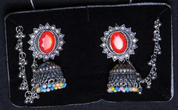 Elegant Silver Crystal & Beads Jhumka Earrings with mattal 7 Elegant Silver Crystal & Beads Jhumka Earrings with mattal - Image 7